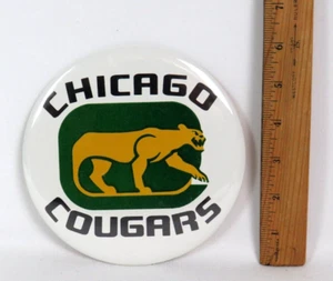RARE VTG 1972 CHICAGO COUGARS WORLD HOCKEY LEAGUE LARGE DISPLAY PIN 6" DIAMETER - Picture 1 of 12