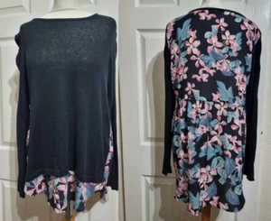 Poetry Langarm Tunika Oberteil schwarz vorne geblümt hinten Größe M - Bild 1 von 6