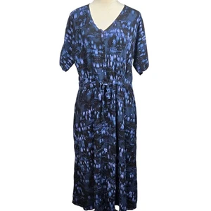 Melissa McCarthy Seven7 Blue Print Rayon Midi Boho Dress XL Career - Picture 1 of 7