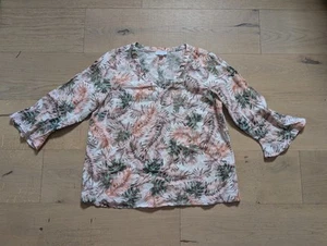 J. Jill Love Leinen 100% Leinen Tropical Print V-Ausschnitt Glockenärmel Bluse Gr. PS - Bild 1 von 6