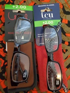(2) Pair ICU Eyewear Reading Glasses w/ Soft Case +2.00 Free Shipping EG69 - Picture 1 of 4