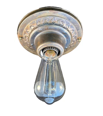 1915-20s Art Deco brass flush mount fixture - Image 1 of 4