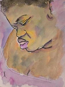 Pintura Acuarela Urbana Afroamericana Original "Cansado 6" - Imagen 1 de 1