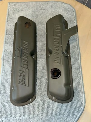 De Colección Par Años 60 70 OEM POWER por Ford Acero CUBIERTAS DE VÁLVULAS 289 302 351W Bloque Pequeño Foto 1 de 4