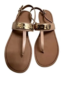 Coach Women’s Gracie T Strap Thong Leather Sandal In Tan Sz 9 - Picture 1 of 8