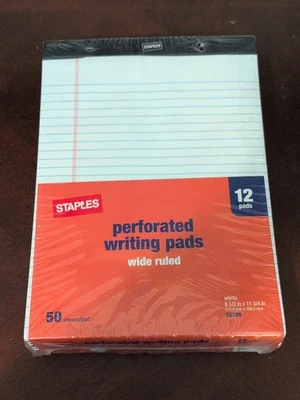 Staples 12 Ct Write Note Pads Wide Ruled Perforated 8.5 x 11.75 White 50 Sheets - Image 1 of 2