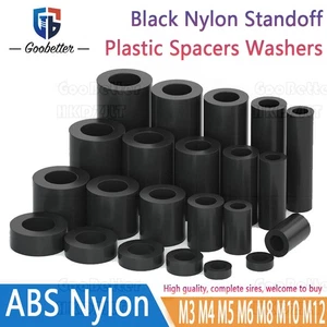Black Nylon ABS Round Non-Threaded Column Standoff Spacer Washer M3 - M12 10Pcs - Picture 1 of 6