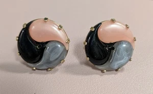 Vintage RARE Swank CuffLinks Goldtone Tri Color UNIQUE Grey Black Pink Swirl - Picture 1 of 6