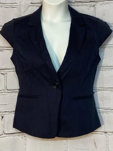 Ann Taylor Petite Size 8P Navy Pinstripe Vest Blazer Cap Sleeve Lined Career - Picture 1 of 7