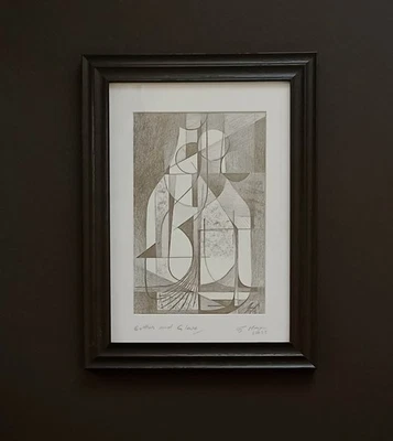 Framed 'Bottle and Glass' by Ghilian Hagen, Mid Century, Cubism, Cubist Drawing - image 1 of 4