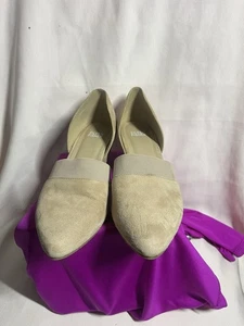 Eileen Fisher Check Hilly Wedge d'Orsay Pump Sz 8 1/2Nude Suede Mid Heel - Picture 1 of 13