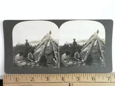 Prince Edward Island Canada Stereoview MicMac Native Indians c1900s Basket Weave - Image 1 of 2