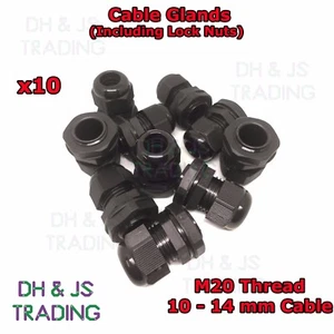 10 Black Waterproof Compression Cable Gland Stuffing Locknut M20 Cable Routing - Picture 1 of 1