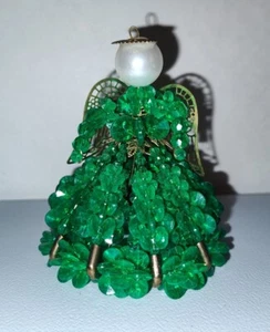 Vintage Unikat Weihnachtsengel Figur Ornament Kunststoff Perlen grün Sicherheitsnadeln - Bild 1 von 6