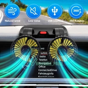 Electric Car Fan with Dual Head 2 Speed 12V Cooling Air Circulator - 360 Degree - Picture 1 of 41