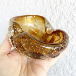 Ciotola vintage Murano ambra vetro soffiato bocca a mano posacenere pesante in bolle - Foto 1 di 11