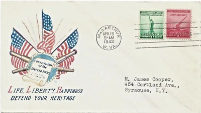 WW2 Patriotic Cover, Life, Liberty, Happiness, MacArthur W.Va. -Syracuse - Image 1 of 2