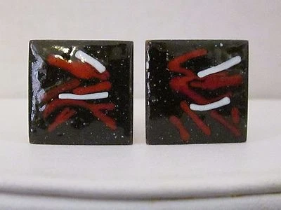 Vintage Enamel On Copper Cufflinks Hand Made,Color Black,Red,White - Image 1 of 4