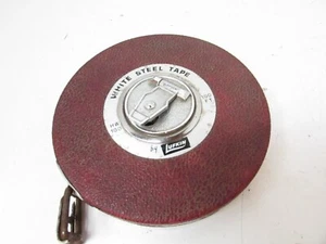 Vintage HW100 LUFKIN 100' White Steel Tape Measure Reel Made In USA - Picture 1 of 6