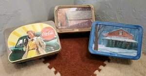 Coca Cola Coke Tins Lot of 3 Metal Containers Metal Boxes Vintage Tin - Picture 1 of 12