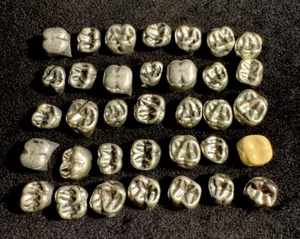 35 Vintage Metal Molar Dental Crowns for Art & Reuse Dentist - Picture 1 of 5