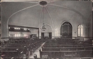 Vecchia cartolina Zionsville PA veduta interna della chiesa riformata di Zionsville - Foto 1 di 2