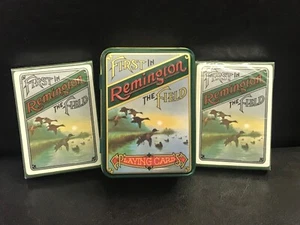 Vintage Remington First In The Field Tin And 2 Decks of Sealed Playing Cards  - Picture 1 of 10