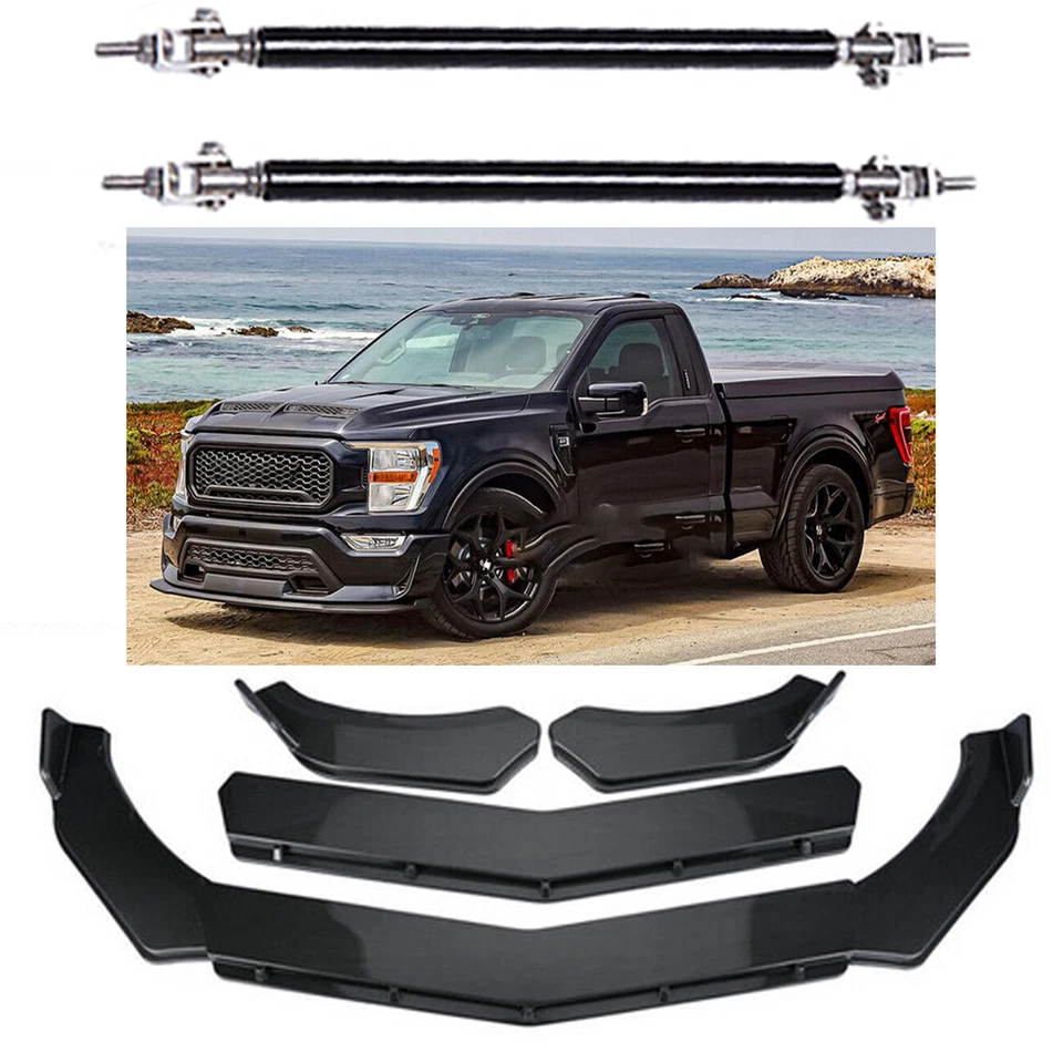 Carbon Front Bumper Lip Spoiler Body Kit + Strut Rods For Ford F150 F-150 H Foto 1 de 4