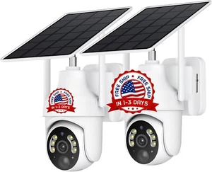 2x Camaras De Seguridad Para Exterior Solar WIFI Inalambrica Con Vision Nocturna - Picture 1 of 8