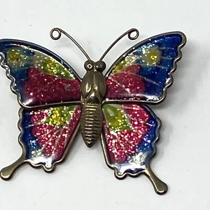 Butterfly Glitter Enamel Brooch Pin Pink Blue Yellow - Picture 1 of 3