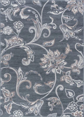 Gray Contemporary Synthetics Leaves Curves Blossoms Area Rug Floral MDN3541 - Image 1 of 4