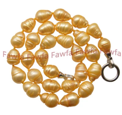 ОГРОМНЫЙ 11-13 ММ ПОДЛИННЫЙ НАТУРАЛЬНЫЙ ЮЖНОГО МОРЯ ЗОЛОТО ЖЕЛТЫЙ БАРОККО ЖЕМЧУГ ОЖЕРЕЛЬЕ 16-36» - Изображение 1 из 4