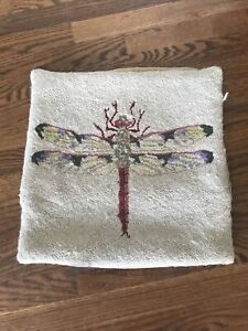 Grandin Road Dragonfly Hooked Pillow Cover Velvet Back Insect Bug 17” By 17”