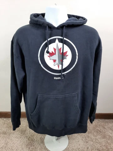 Reebok Winnipeg Jets NHL Hockey Hooded Hoodie Sweatshirt Men's Size Medium Black Cover