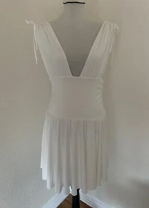 Neu ohne Etikett Shein Damenkleid weiß Fit & Flare tiefer offener Ausschnitt Träger Bindeärmel Gr. L - Bild 1 von 24