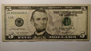 2006 $5.00 Federal Reserve Note Almost a Repeater - FR# 1993-L (FW) Circulated. - Picture 1 of 2