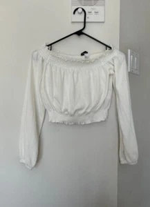 Divided Off the Shoulder Long Sleeve Crop Top - Picture 1 of 5