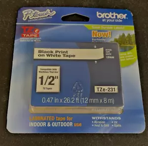 Brother P-Touch TZe-231 Genuine Black on White 1/2" Tape Indoor Outdoor New - Picture 1 of 4