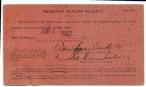US REGISTRY RETURN RECEIPT 1927 Tampa Florida - Picture 1 of 1