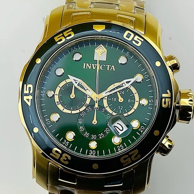 Reloj Invicta para hombre 48 mm PRO DIVER cronógrafo de buceo esfera verde chapado en oro de 18 quilates Foto 1 de 4