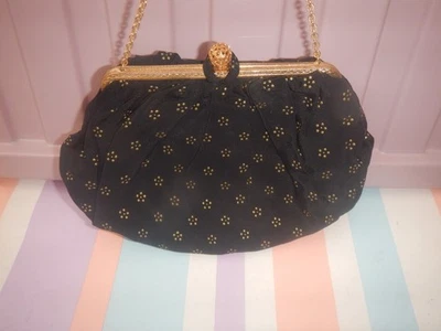 BOLSO DE NOCHE VINTAGE BAGCRAFT NEGRO/DORADO FLORAL TAFETÁN Foto 1 de 4