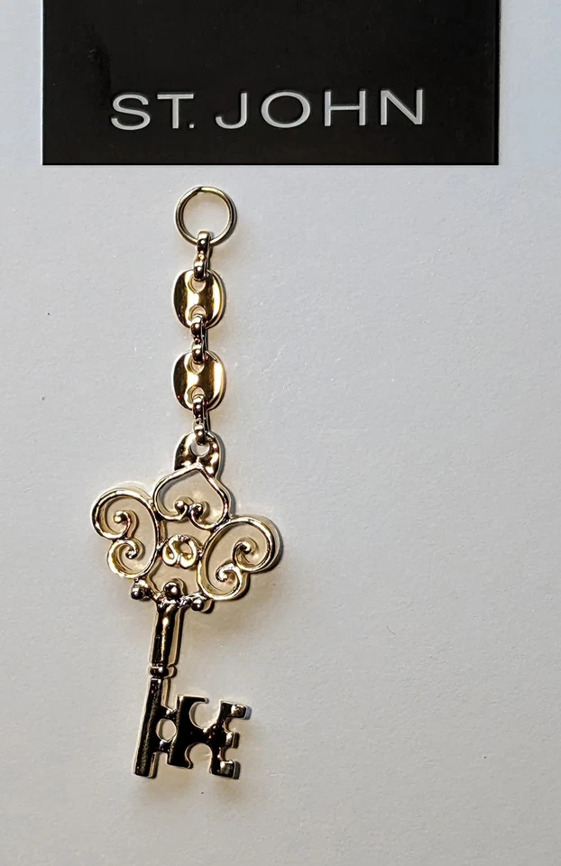 St John вязаный большой 3-дюймовый антикварный золотистый сердечный ключ логотип на молнии - Изображение 1 из 1