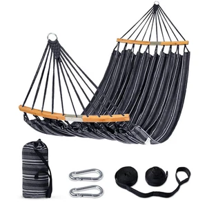 Double Hammock w/ Curved Bamboo Spreader Bar, Bag and Tree Straps 450lbs Gray - Picture 1 of 2