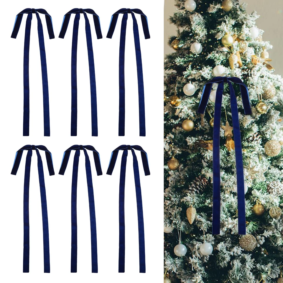 6 Pcs Pre-Tied Bows Satin Ribbon Bows 23.5x15.5" Twist Ties Gift Bows Dark Blue - Image 1 of 4