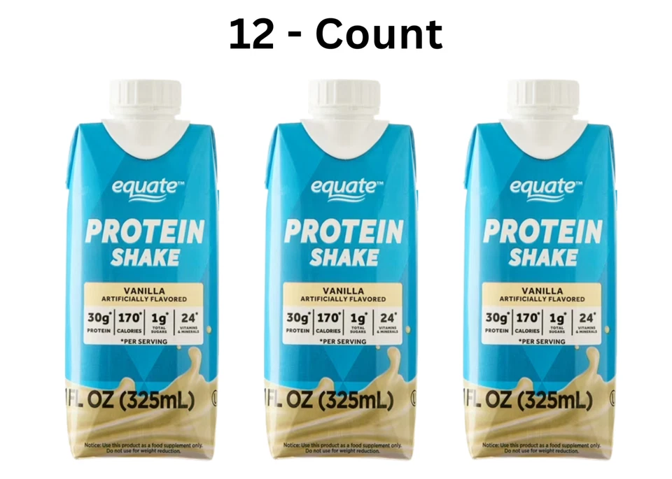 Equate高性能蛋白质奶昔香草11液体盎司12克拉无麸质蛋白质 — 第 1/1 张图片
