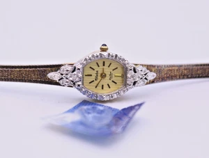 Ladies Dufonte by Lucien Piccard diamond bezel gold tone wrist watch NOS - Picture 1 of 11