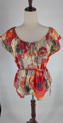 Blusa Abercrombie & Fitch 100% Algodón M Floral Boho Campesina Top Cintura Elástica Foto 1 de 4