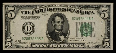 FR 1952-D dgs $5 1928 B Federal Reserve Note US - XF+ - SKU-CA1469 - Image 1 of 2