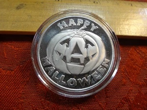 Zucca intagliata Happy Halloween 1 oz .999 argento rotonda - senza riserva - Foto 1 di 3