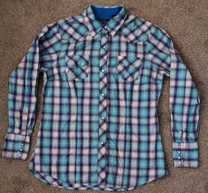 Roper Western Shirt Women's L Blue Purple Pearl Snap Long Sleeve Cowgirl Rodeo - Picture 1 of 21